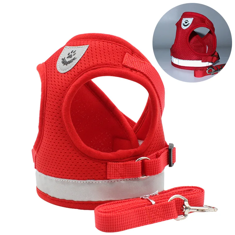 Mesh Dog Harness Leash Set for Small Pet Dogs Puppy Pug Bulldog Pulling Rope Breathable Vest Collar Cat Accessories Training