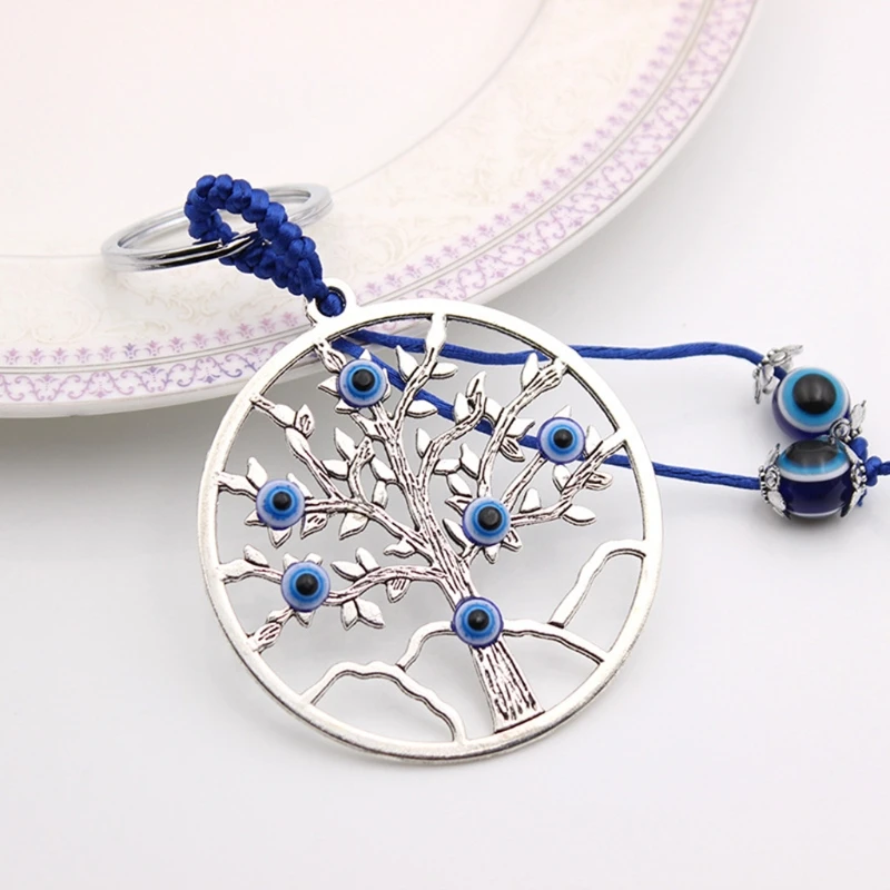 Turkish Blue Evil Eye Beads Pendant Tree of Life Wall Hanging Decor Lucky Keychain Garden Home Protection Car Decorations Blessi