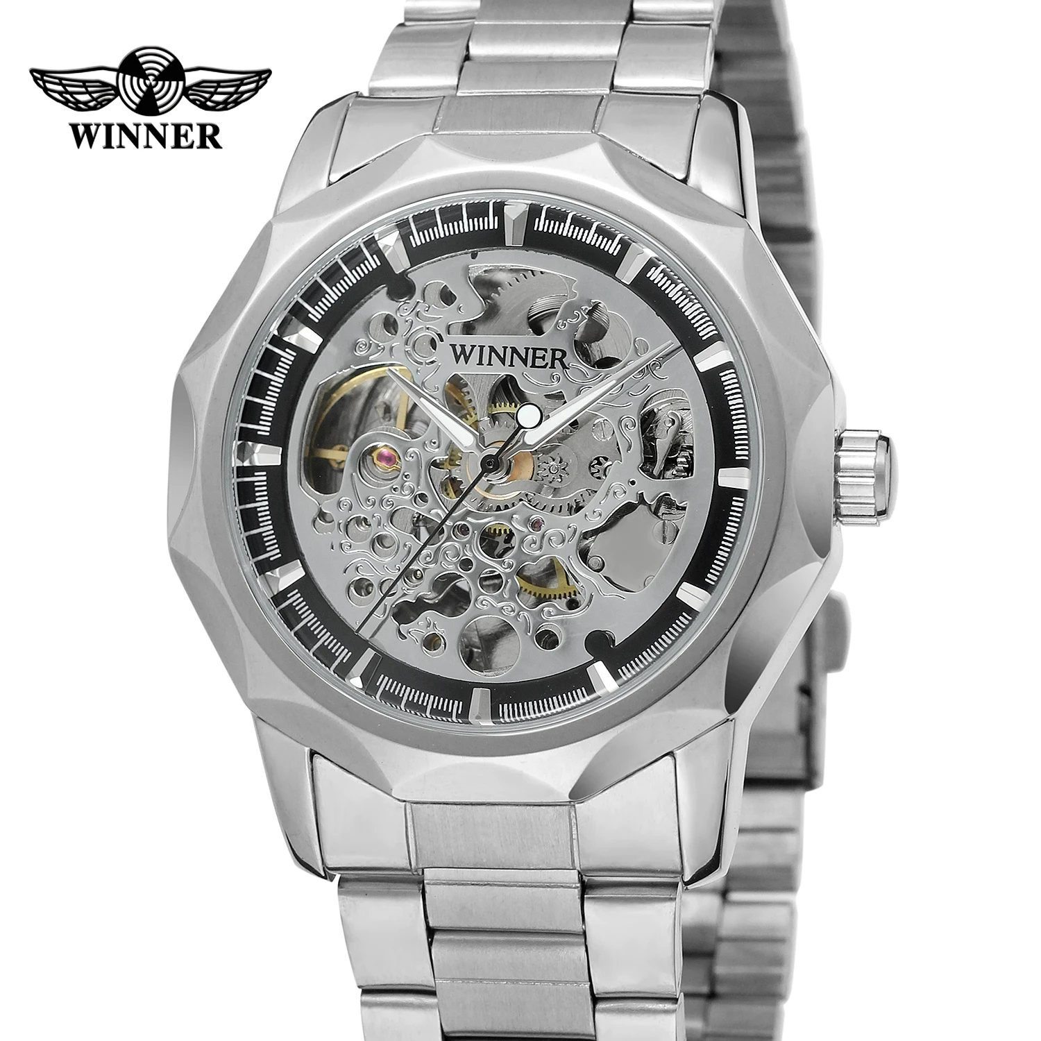 WINNER Fashion men's and women's watches business waterproof hollow dial design watches automatic mechanical wrist watches