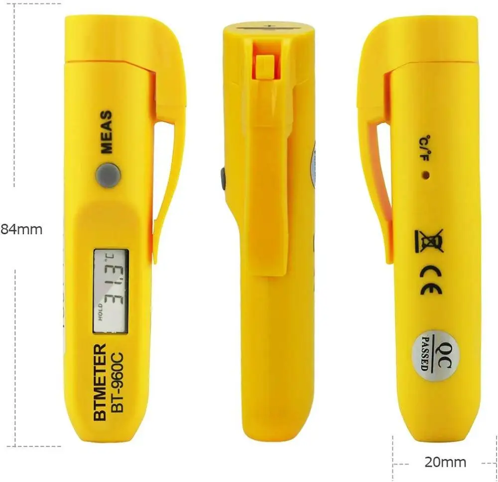 BTMETER BT-960C Mini Digital Infrared Thermometer Temperature Pen with Pocket Clip Instan for Kitchen BBQ Candy Frying