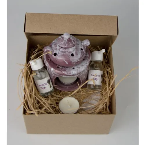 Gift Idea Teapot Design Censer and 2gang Lavender Oil Set-Lilac