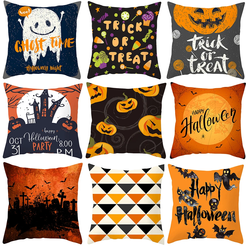 45x45cm Halloween Cushion Cover Pumpkin Bat Wizard Ghost Halloween Decor For Home Pillowcase Ornament Scary Halloween Party Gift