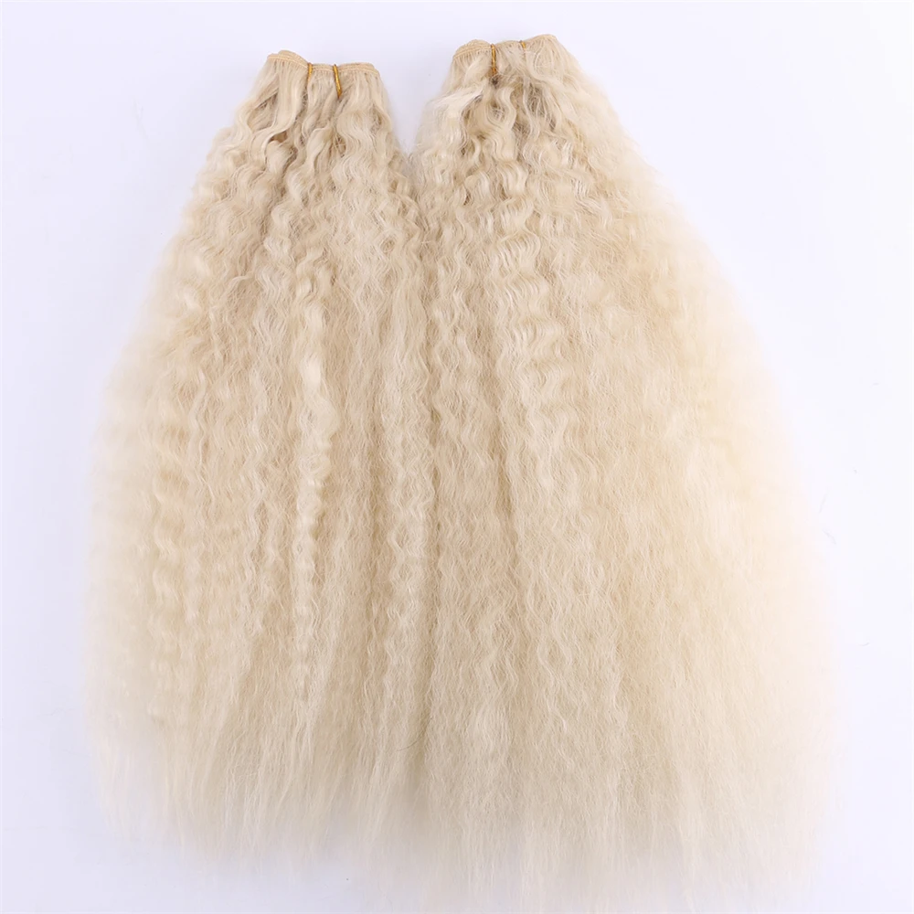 Document-Bundles de cheveux synthétiques crépus raides, blond doré, rouge, tissage à haute température