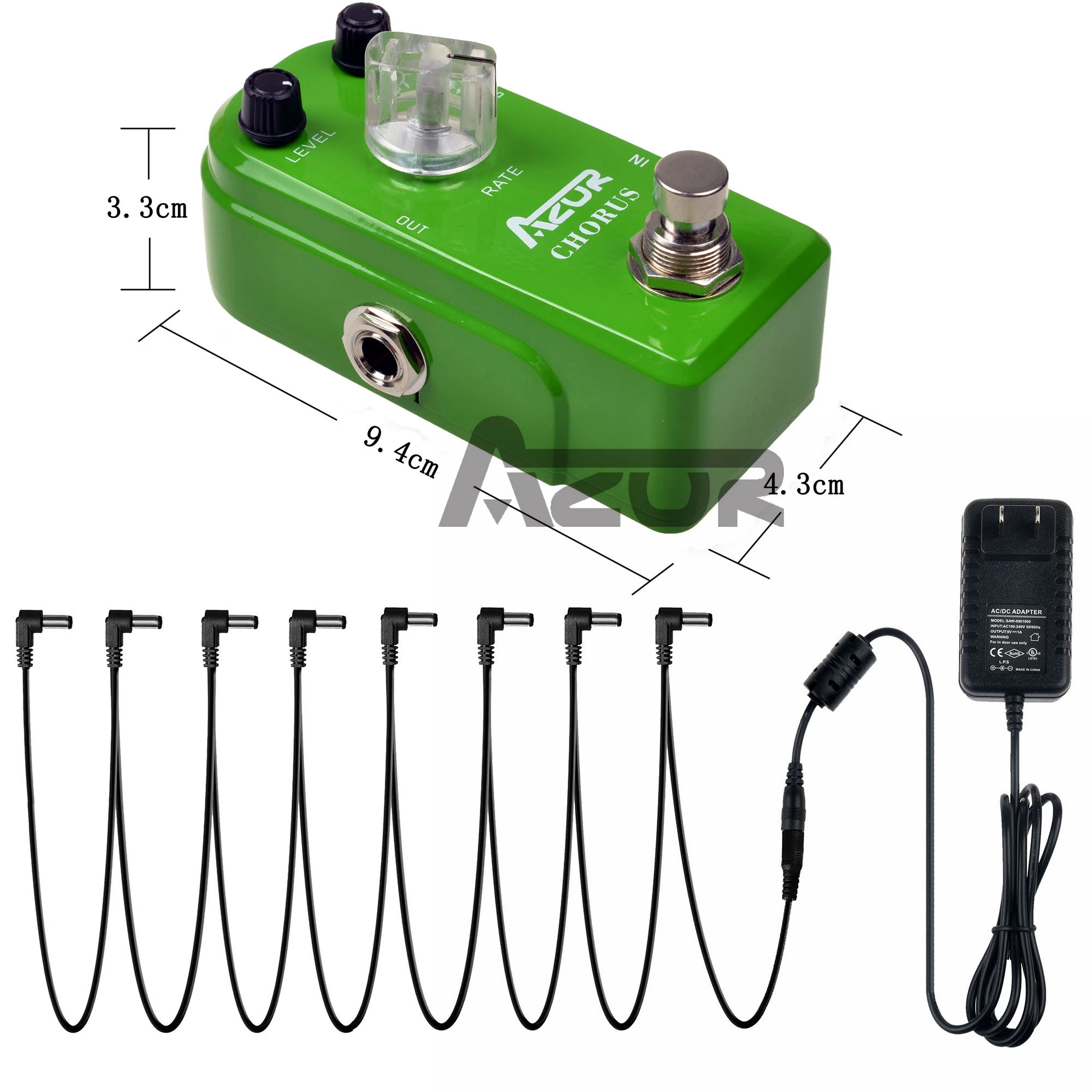 AZOR AP-309 Chorus Mini Guitar Effect Pedal Ture Bypass+ 9V1A Adapter + 8 Heads Multi-interface Effects Cable Guitar Accessories