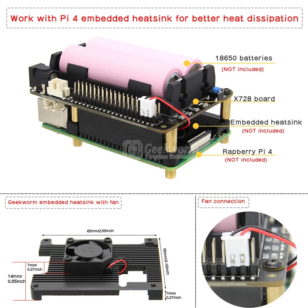 Raspberry Pi UPS HAT, X728 V2.5 Power Mangement Board for