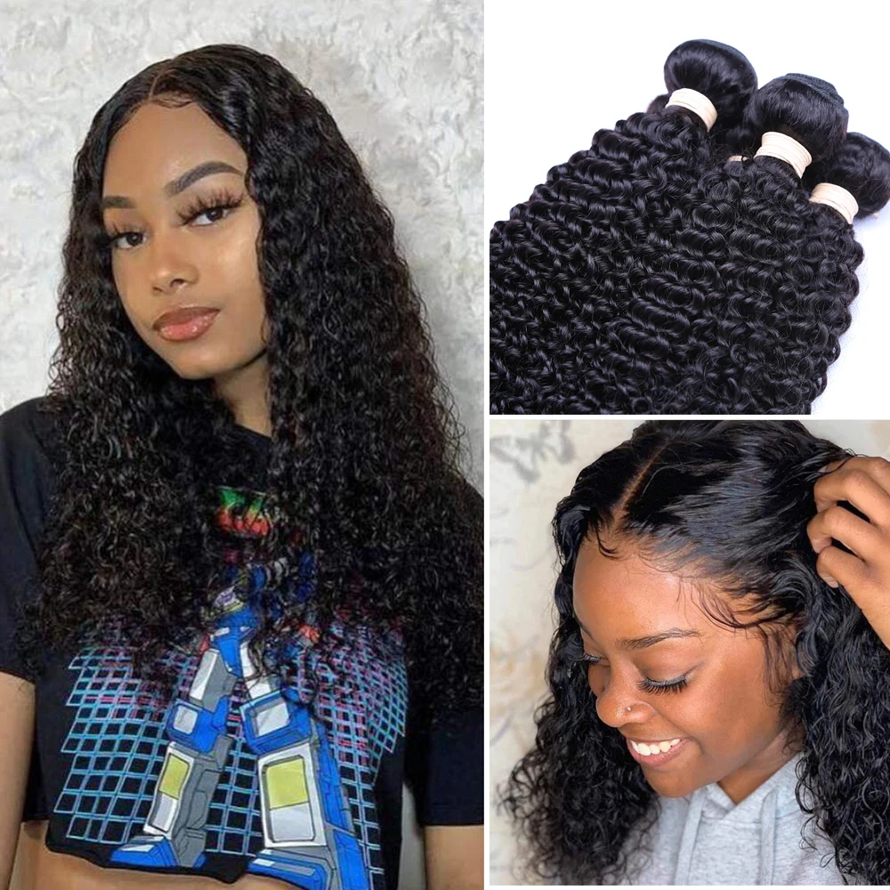 YYgY Brazilian Kinky Curly Hair 1/3/4 Bundles Deep Curly Hair Weaves 26 28 30 Inch Natural Remy Human Hair Extensions