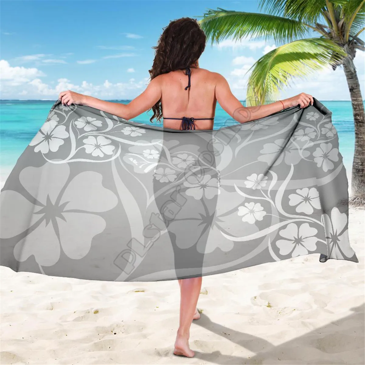 

Gray Floral 3D printed Towel Summer Seaside resort Casual Bohemian style Beach Towel