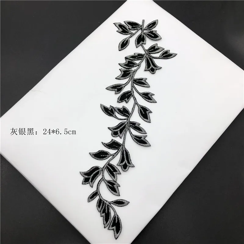 24cm*6.5cm 7Colors Hot Sale Leaf  Applique Clothing Embroidery Patch Fabric Sticker Iron On Patch Craft Sewing Repair