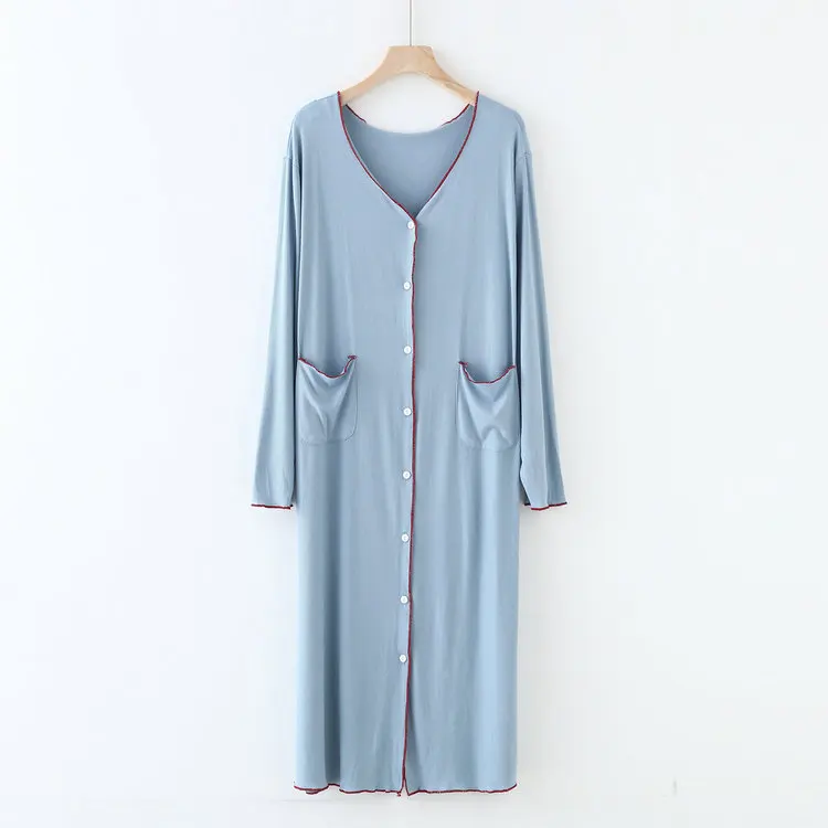 Large Size Long-Sleeved Cardigan Dress Female 90 Kg Spring Autumn Long Nightdress Loose Modal Nightgowns Women Home Clothes