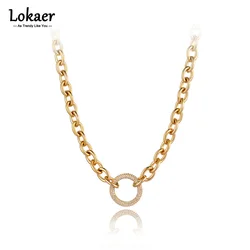 Lokaer Titanium Stainless Steel Crystal Circle Charm Pendant Necklaces Hiphop/Rock Link Chain Jewelry For Women Men N21194