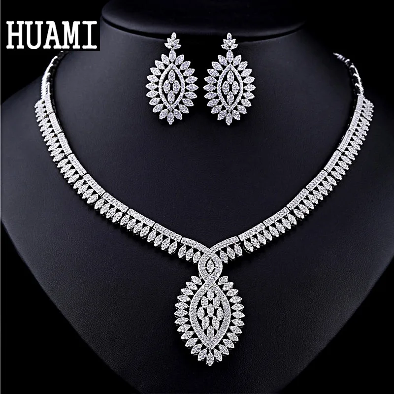 HUAMI Ins Hot Sale Geometry Water Silver Chian Jewelry for Women Earrings and Necklace Set Wedding Party Temperament 2 Piece Set