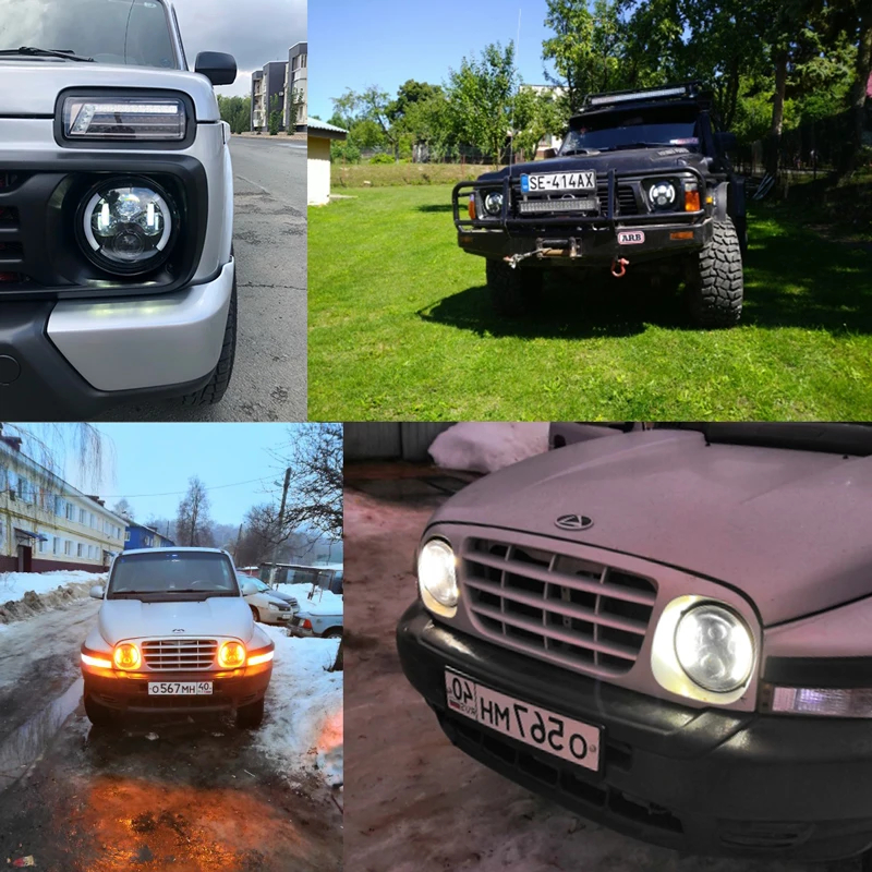 2Psc untuk Lada 4X4 Perkotaan Niva 7 Inch LED Headlight H4 Hi-Lo dengan Halo Malaikat Mata untuk Jeep JK Land Rover Defender Hummer