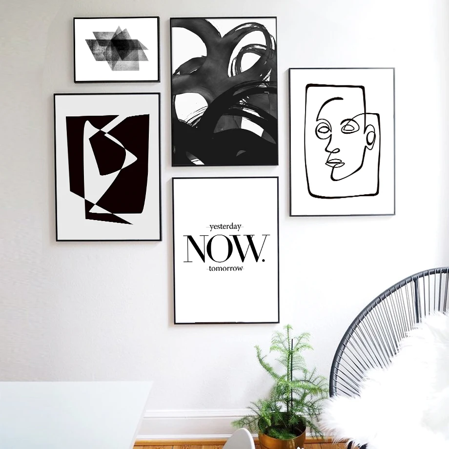 Abstract Geometry line Face Eye Quotes Nordic Poster Vintage Wall Art Print Canvas Painting Wall Pictures For Living Room Decor
