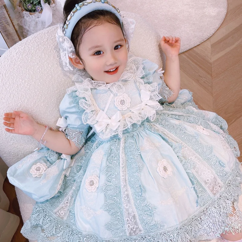 Lolita Dress Spanish Children Dress Short-sleeved High Quality Girls Eid Sweet Dress Korean Baby Clothes Flower Girl Dresses