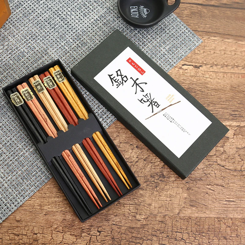5 Pair Janpanese Korean Food Wooden Chopsticks Reusable Natural Beech Chopsticks Chinese Set Palillos Japanese Gift Pack