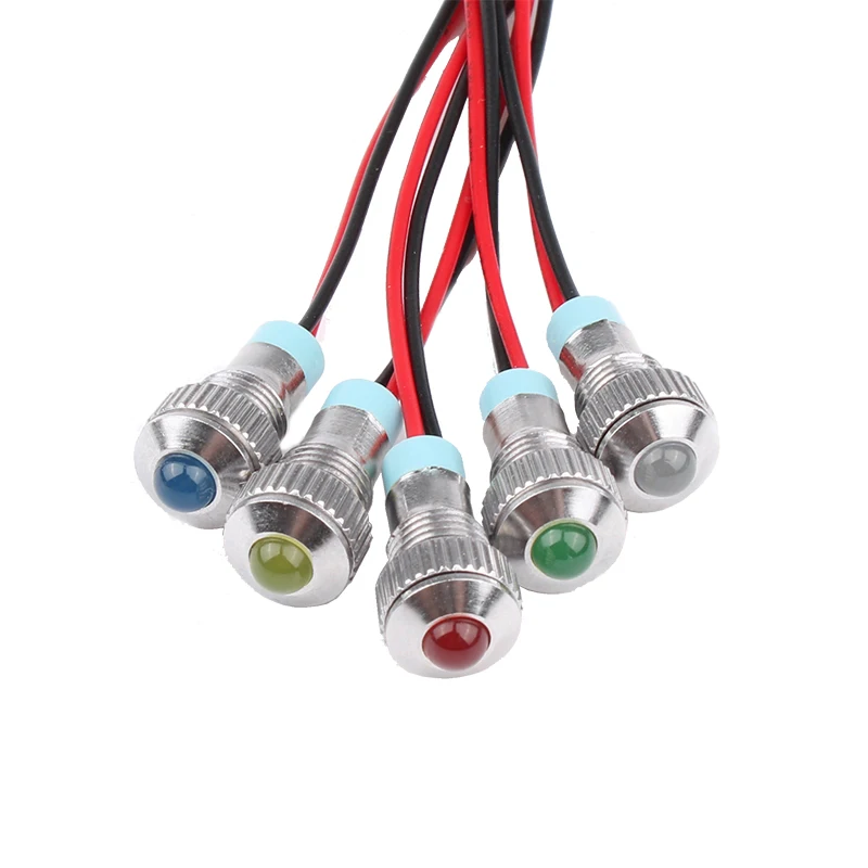 Luz LED de cabeza convexa, lámpara de señal impermeable con cable, 6mm, 6V, 12V, 24V, 220v, color rojo, amarillo, azul, verde y blanco, 1 unidad