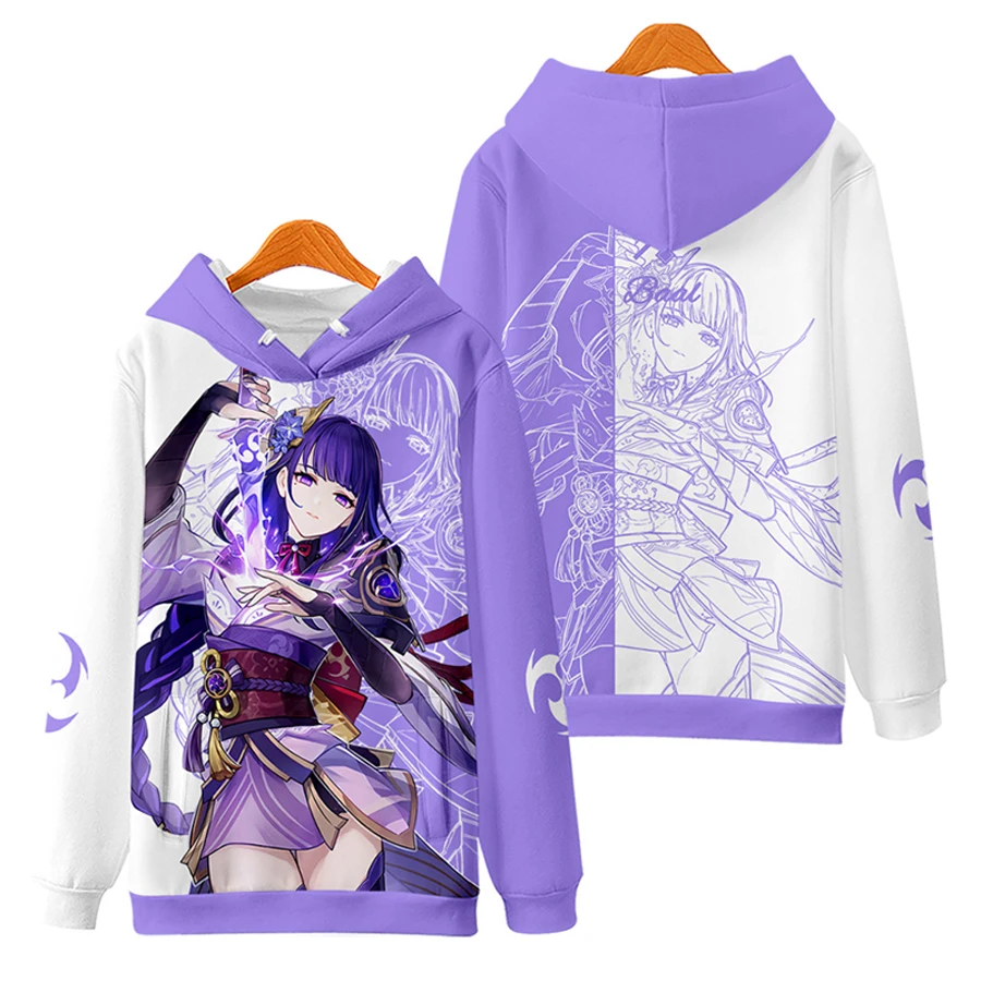 Nieuwe Anime Genshin Impact Raiden Shogun Baal Cosplay Hoodie Vrouwen Mannen Harajuku Sweatshirt Streetwear Trui Capuchon