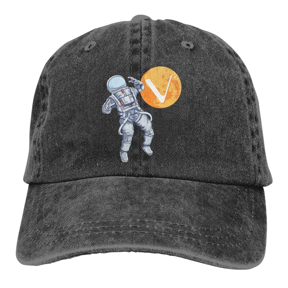 Adjustable Solid Color Baseball Cap Astronaut Funny Washed Cotton VeChain Coin VET Cryptocurrency Sports Woman Hat