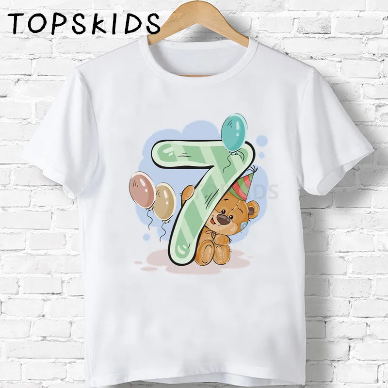 2024 Boys/Girls Happy Birthday Bear Number 1 2 3 4 5 6 7 8 9 Bow Print T shirt Baby Cartoon Winnie Funny T-shirt Kids Clothes