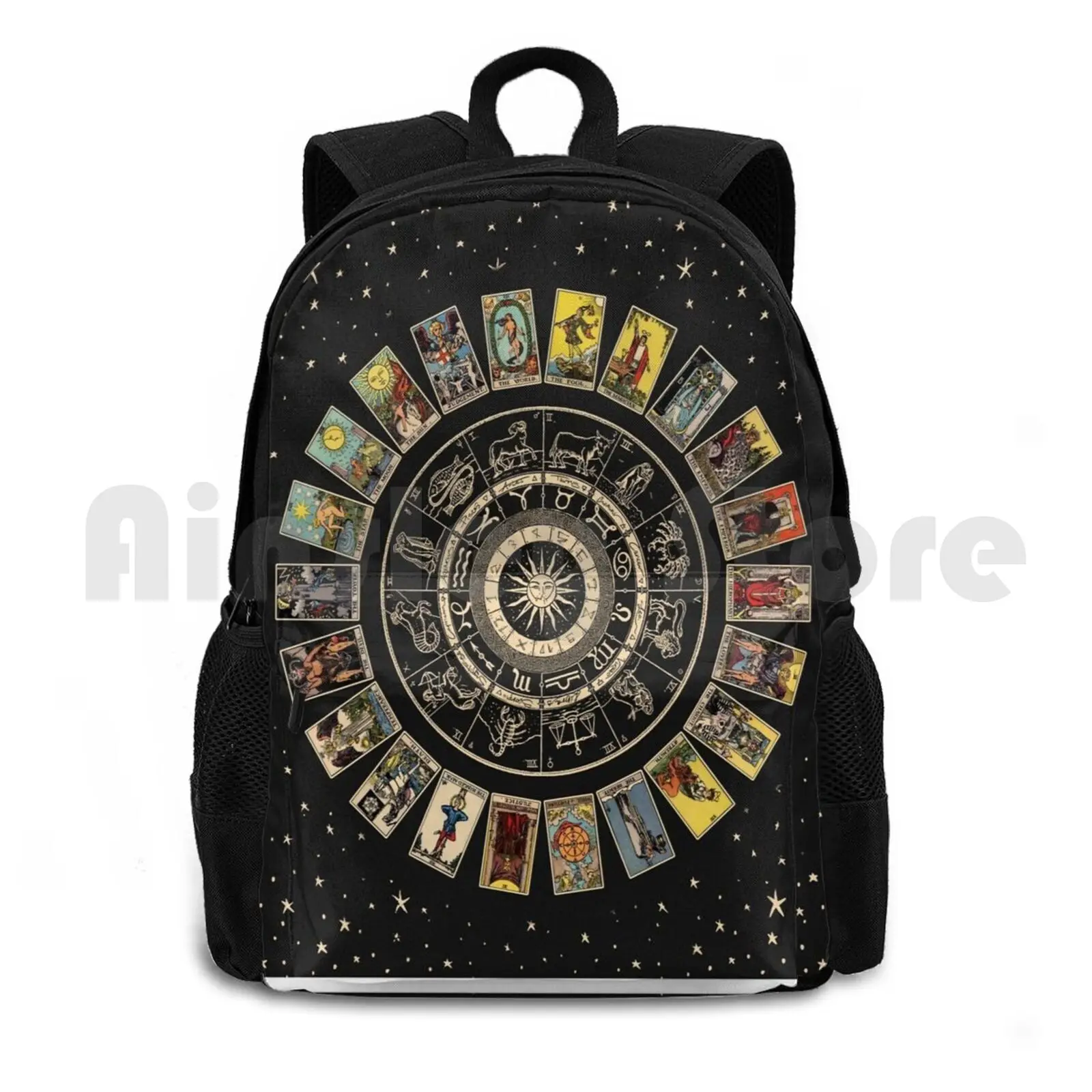 Wheel Of The Zodiac , Astrology Chart & The Major Arcana Tarot Outdoor Hiking Backpack Waterproof Camping Travel Labyrinth