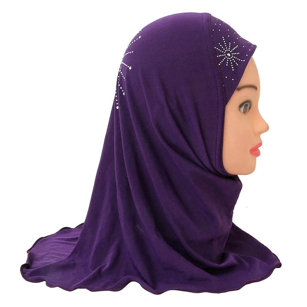 H042 beautiful small girl amira hijab with stones fit 2-6 years old kids pull on islamic scarf head wrap