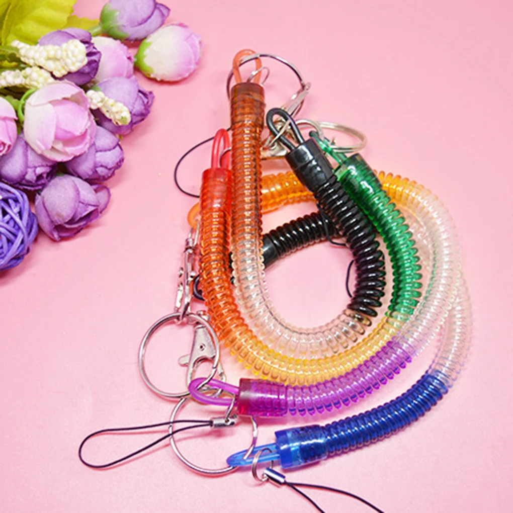 Wallet Phone Elastic Spring Coiled Plastic Key Chain Clip Key Ring Spiral Strap Rope Stretchy Lanyard