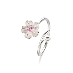 New Arrivals 925 Sterling Silver  Rings for Women Adjustable Size Ring pink zircon cherry blossom Ring