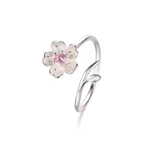 New Arrivals 925 Sterling Silver Rings for Women Adjustable Size Ring pink zircon cherry blossom Ring