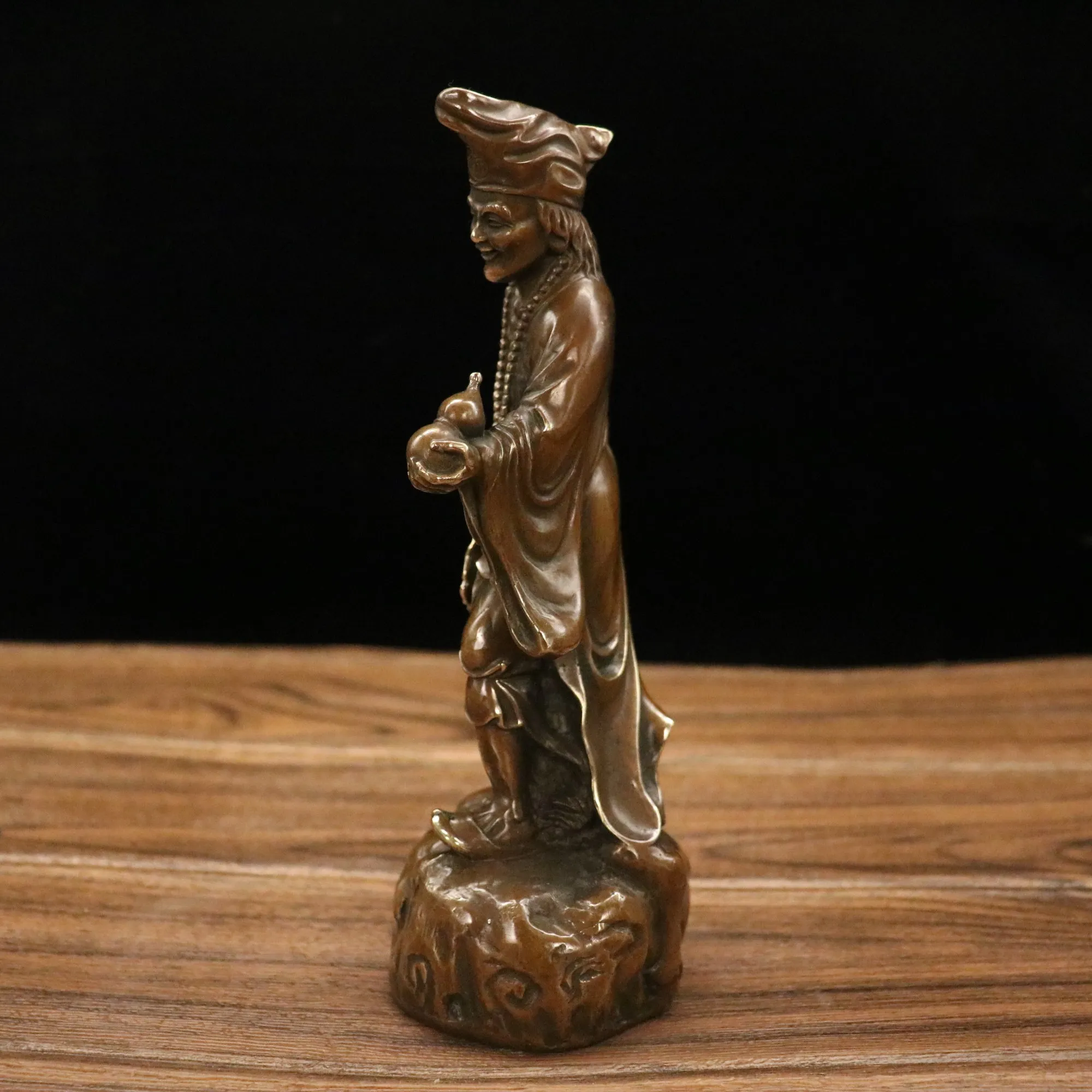 9"Tibetan Temple Collection Old Brasse Monk Living Buddha Help the world Standing Buddha Worship Hall Town house Exorcism view 4