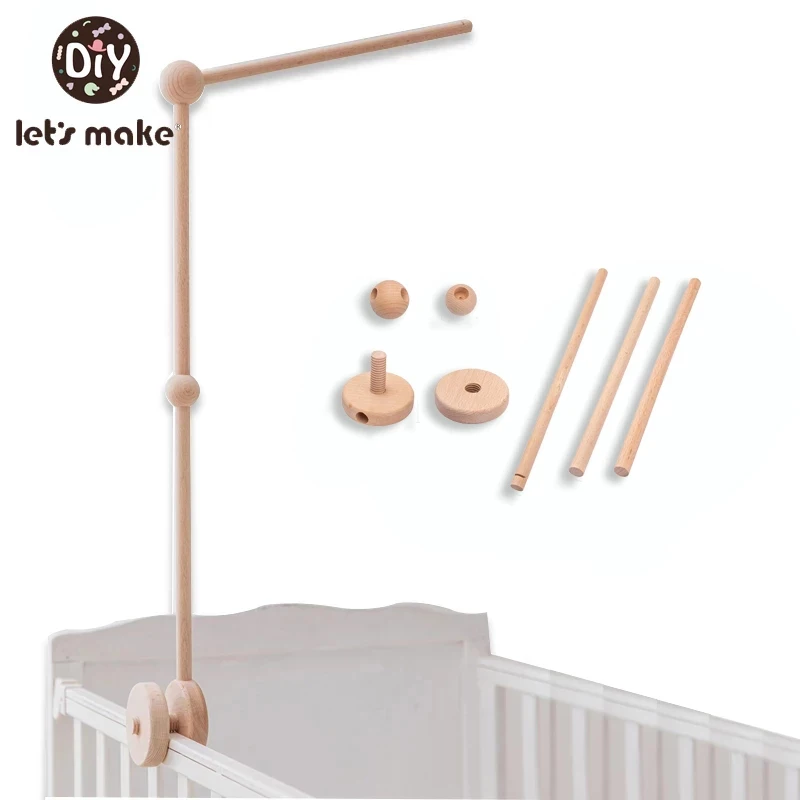 Let\'s Make Baby Wooden Bed Bell Bracket Mobile Hanging Rattles Toy Baby Crib Wood Toy for 0-12 Month Baby Newborn Holder Arm