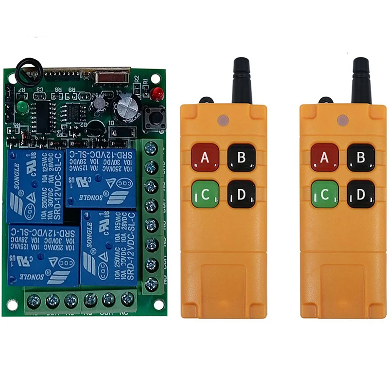 

433MHZ DC 12V 24V 10A 4CH Relay Switch RF Wireless Remote Control System Receiver Transmitter 433mhz Fan/Motor Garage Doors