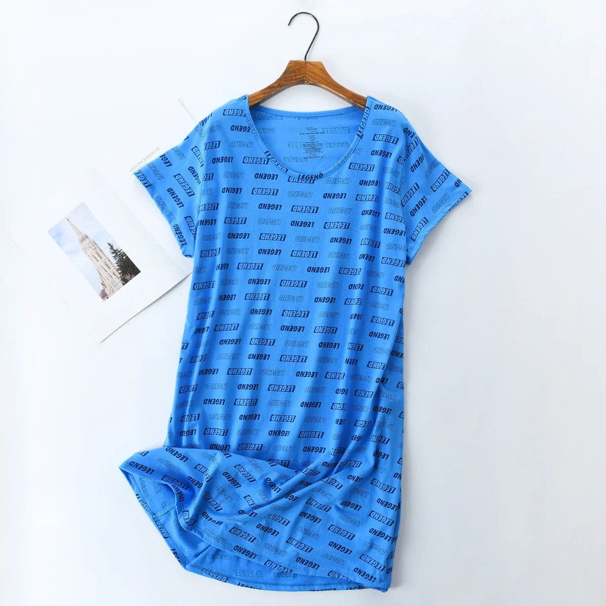 2024 Summer Female Casual Letter Print Sleep Dress Ladies Knit Cotton Nightgown Women Short Sleeve Plus Size Home Dresses M-XXXL