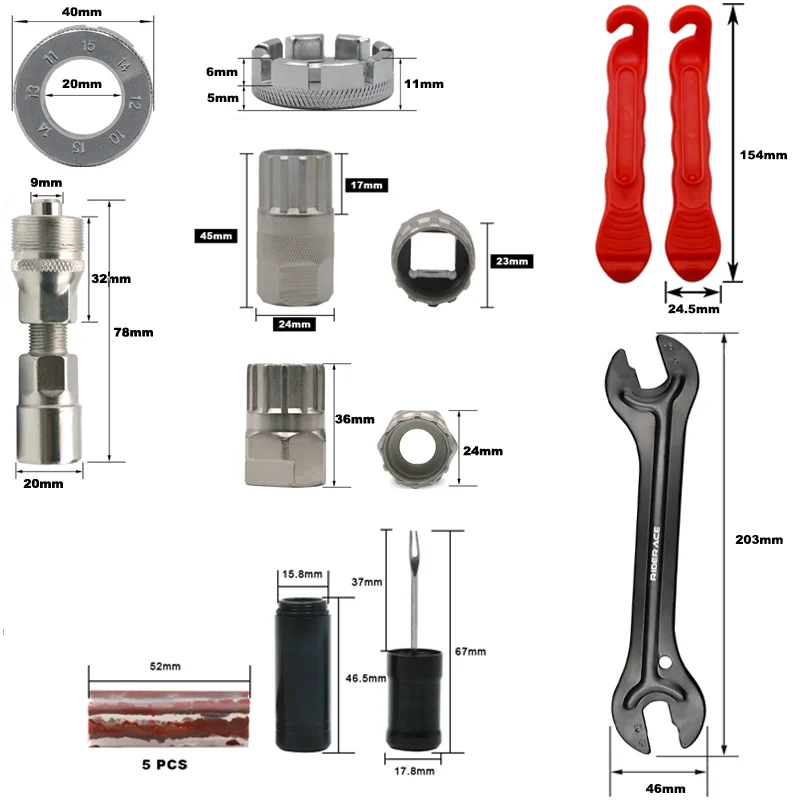 Bicycle Repair Tool Kits Bike Chain Measuring Ruler Crank Puller Extractor Tire Repair Tool Flywheel Remover Cycling Repair Part