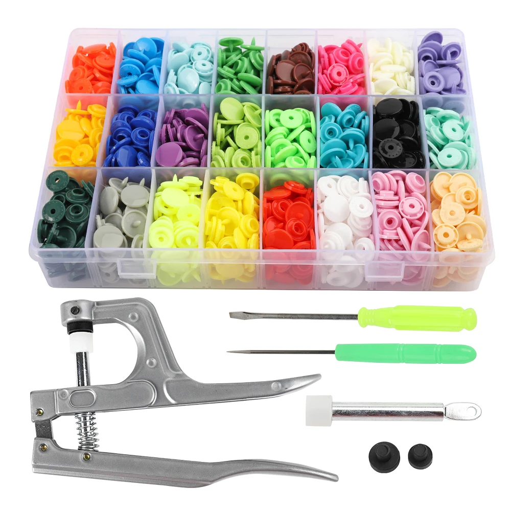 T5 Plastic Snap Button with Snaps Pliers Tool Kit, Organizer Containers,Plastic Pressure Seam Snap, Button Press Studs, 360 Sets