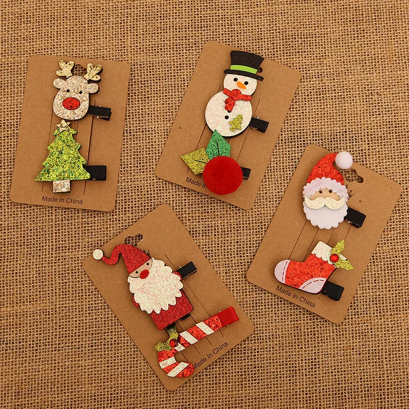 2021 2PCS/set Christmas Hair Clips Decorations Santa Claus Girl Favourite Hair Accessories Gifts Christmas Tree Snowmen Hairpins