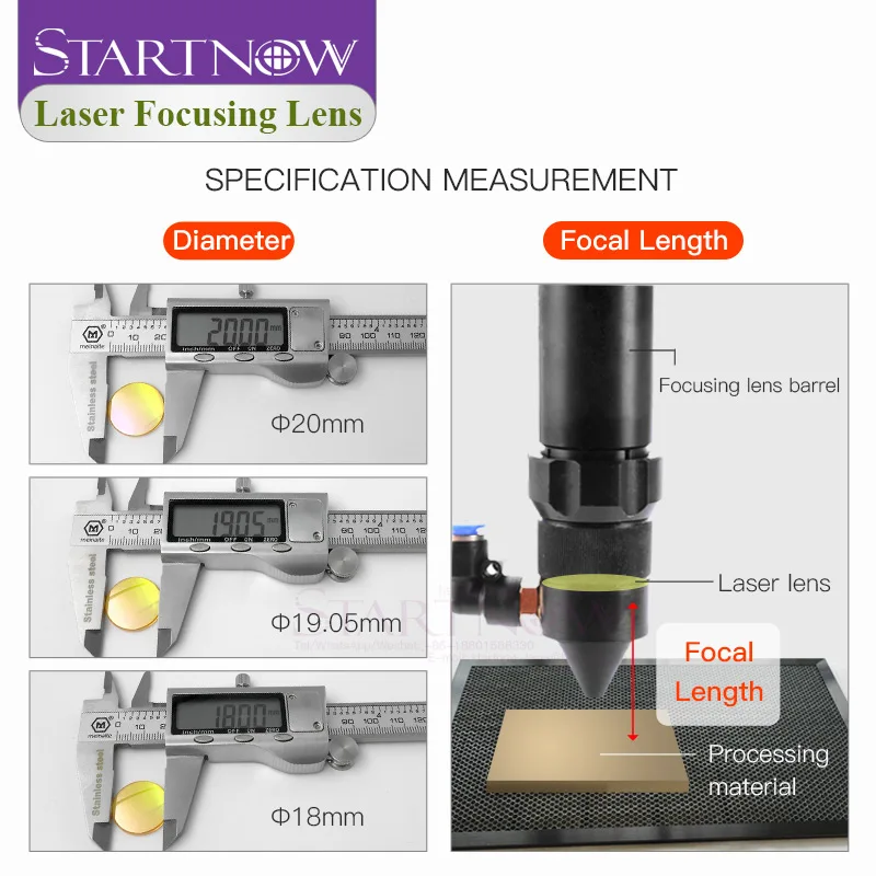 Startnow Focusing Lens Laser 20 19 18 15 12mm FL 50.8 - 127mm For CO2 Laser Cutting Carving Machine China ZnSe PVD Laser Lenses