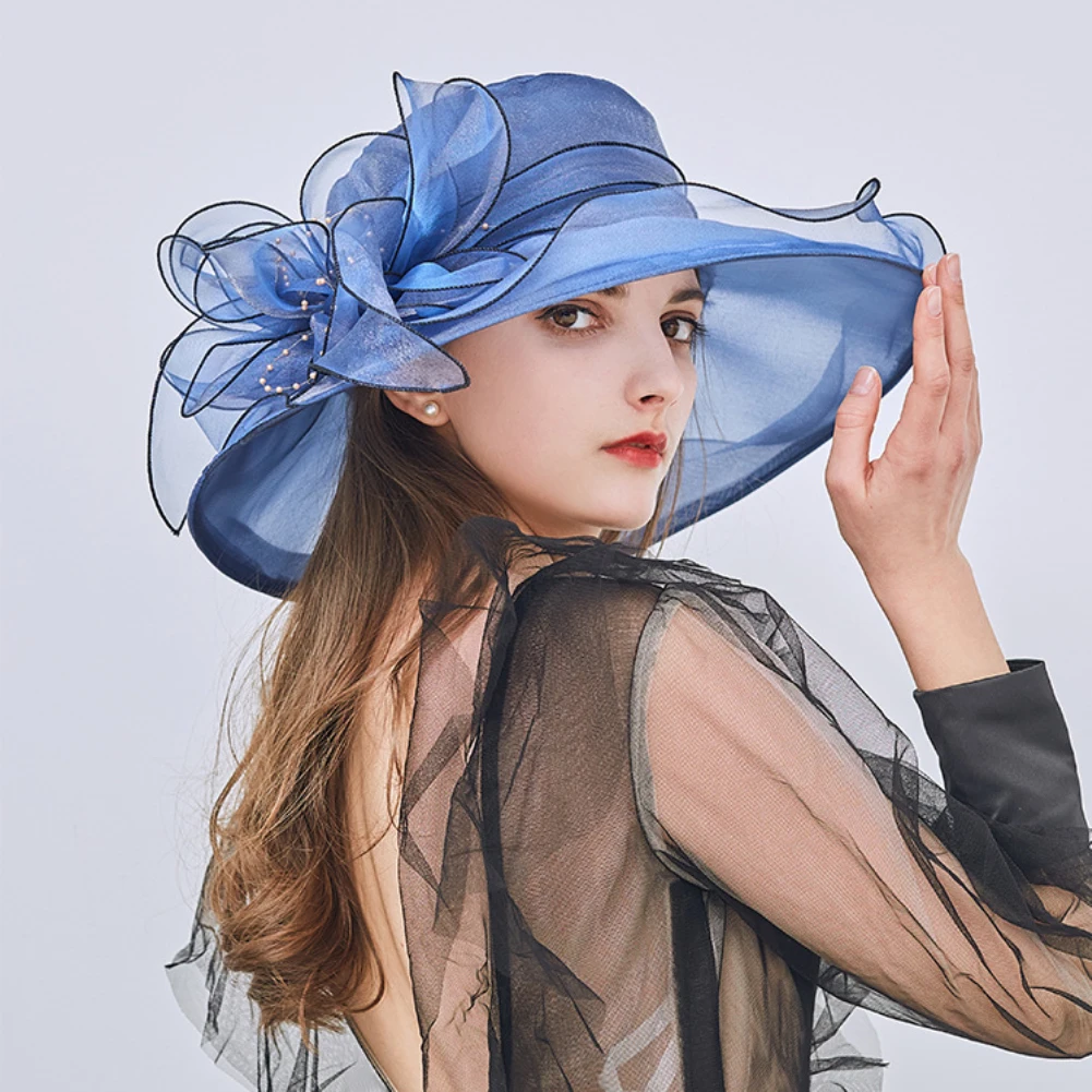 2021 Newest Hot Summer Hoilday Fashion Elegant Lady Wide Brim Flower Sun Hat Women Wedding Tea Party Church Travel Cap Hot Sale