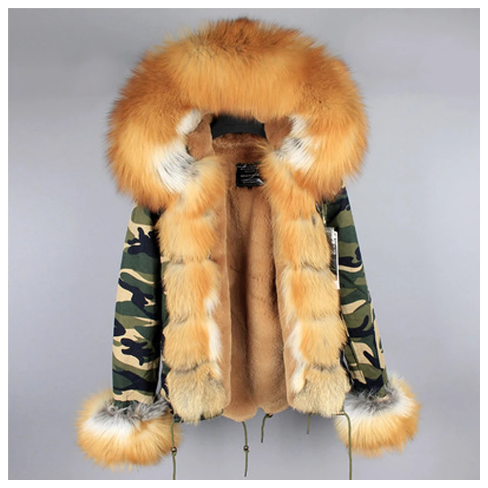 

7xl Women Short Parka Waterproof Fox Raccoon Fur Collar Winter Faux Fur Lined Coat Female Real Fur Short Jacket Overcoat