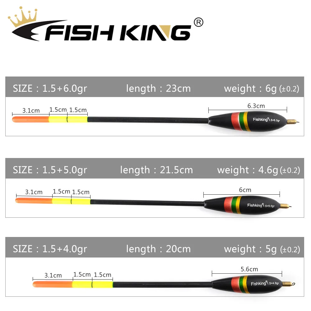 물고기 킹 3 개/갑/팩 Barguzinsky 전나무 플로트 1.5 + 4.0g/1.5 + 5.0g/1.5 + 6.0g 발사 Bobber 코르크 잉어 수직 부표 낚시 플로트