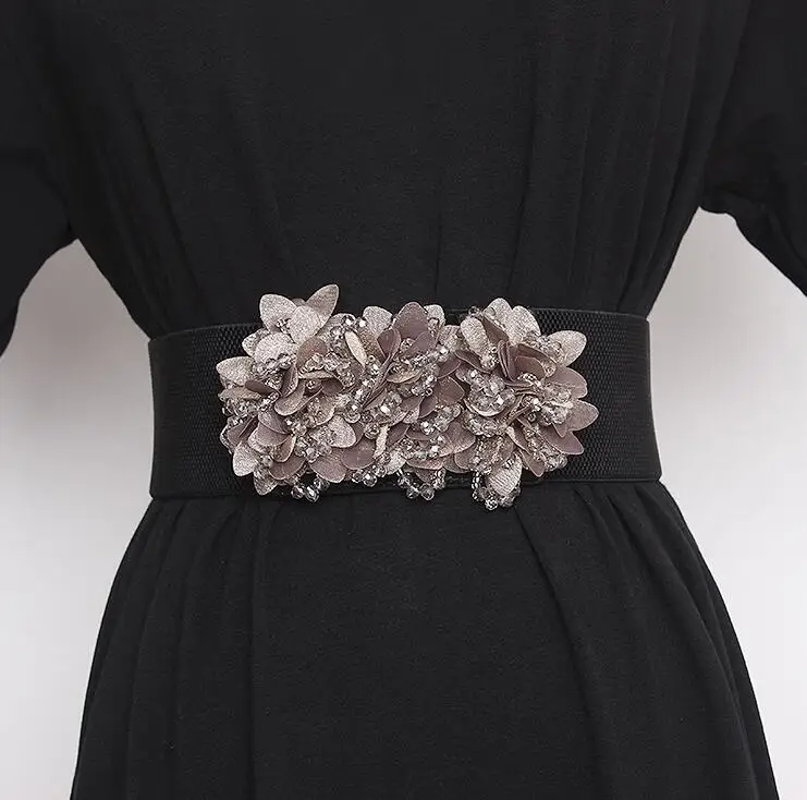 Faja elástica con cuentas de flores para mujer, corsés para vestido femenino, cinturón ancho de decoración, R2840