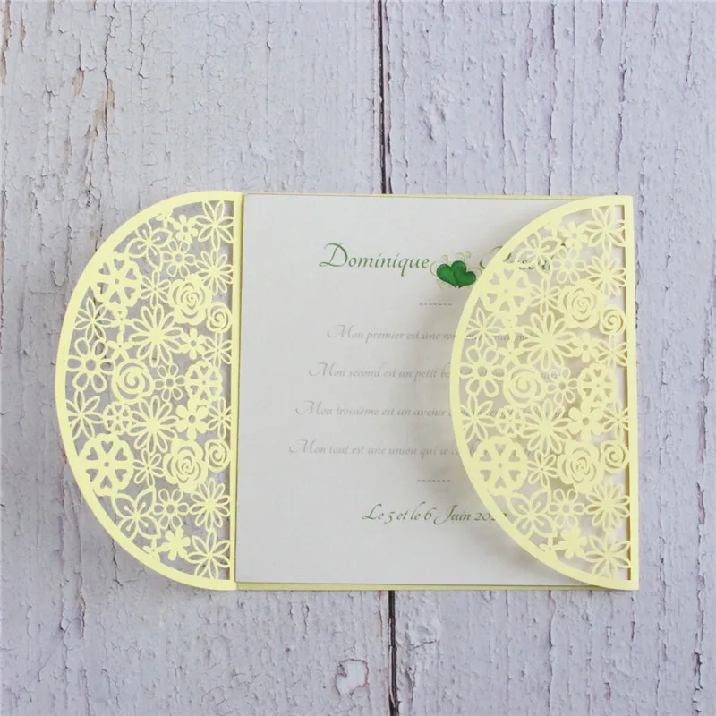 

Lemon yellow floral laser cut invitation card custom invite design hollow party invitations 50 pcs