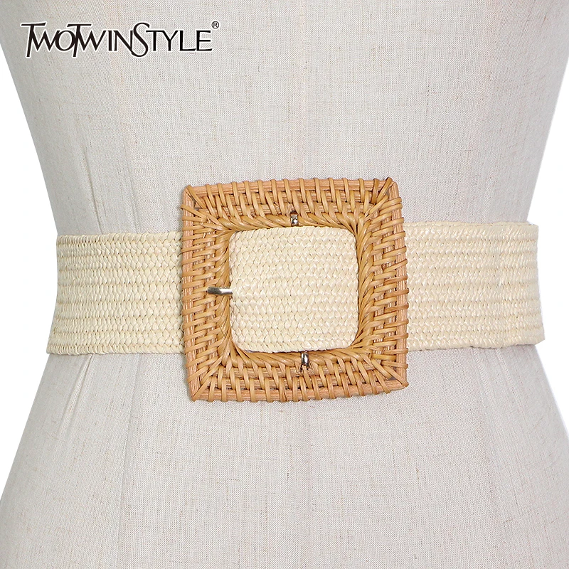 TWOTWINSTYLE Temperament Patchwork Hit Color Weave Belt For Women Casual Elegant Belts Female Accessories New Spring 2021 Style