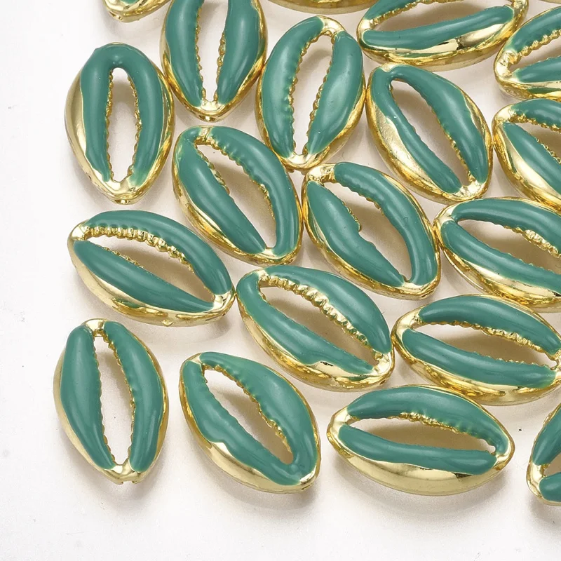 100pcs Alloy Enamel Cowrie Shell Beads 16.5x10x4.5mm, Hole: 1.2mm Light Gold Color Bead for jewelry making F60