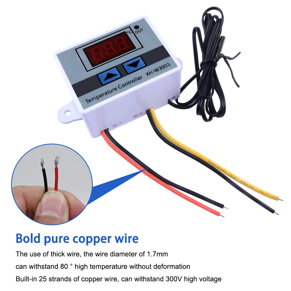 XH-W3001 Pengontrol Suhu Digital-50 ℃ ~ 110 ℃ Kontrol Termostat Pemanas Pendingin Probe Tahan Air 220V untuk Penetasan Pemuliaan