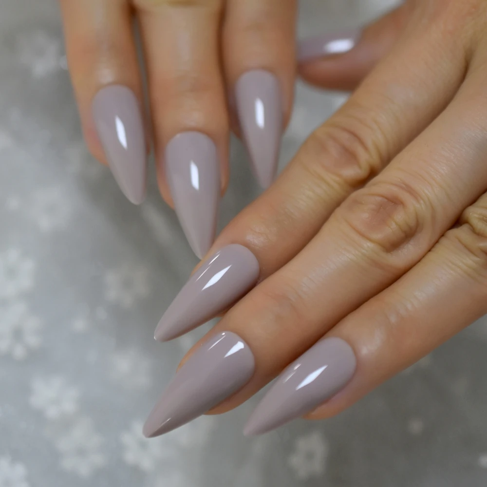 Glossy Light สีน้ำตาล Nep Nagels ยาว Stiletto ปลอมเล็บปลอม Ballerina Gradient กด Faux Ongles ฟรี Jelly กาวสติกเกอร์