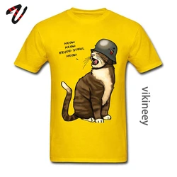 German Big Cat Printed On T-shirts Army Cat Kitten Cute Graphic Cotton Round Collar Men Tees Autumn Clothing Shirt