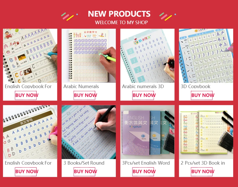 4-piece English Copy Exercise Book Handwriting Slot Copy English Words for Children Fade Automatically and Can Be Reused