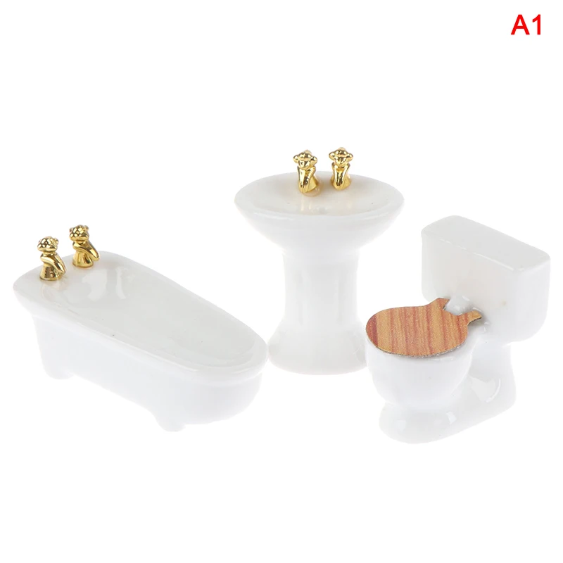 1:12 Miniatura casa delle bambole Mobili Scena Mini Bathroon Set Giocattolo Modello Doccia Vasca Da Bagno Del Bacino Wc Flush Giochi Di Imitazione Case di Bambola