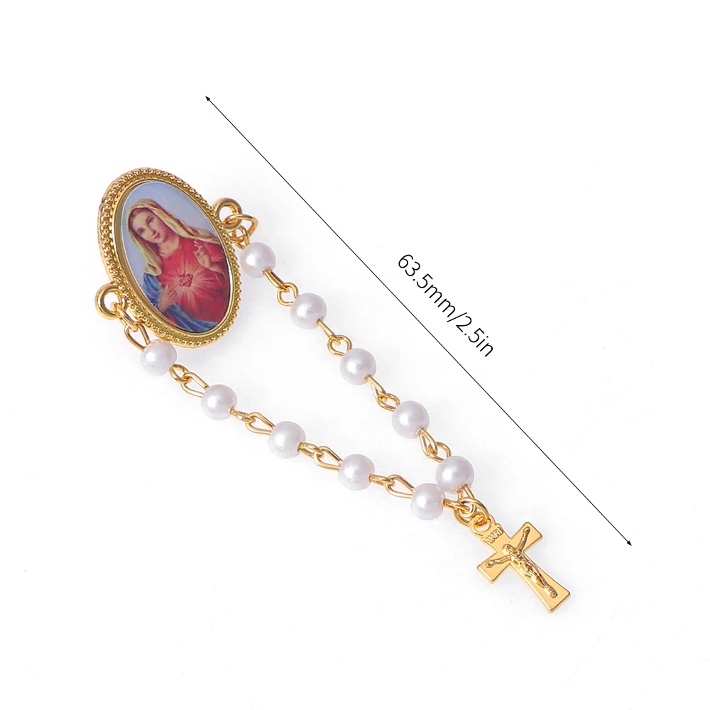 6pcs Religion Vintage Jesus Brooch Cufflinks Sacred Heart Jesus Faux Pearls Crucifix For Women Bag Lapel Pin Broches Jewelry