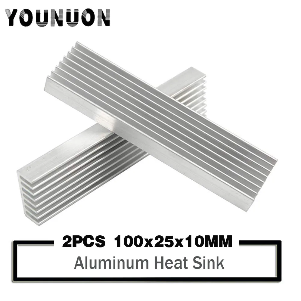 2PCS Aluminum Heat Sink 100x25x10mm Cooling LED Power IC Transistor For Computer Board Motherboard MOS Tube Large Power Tube